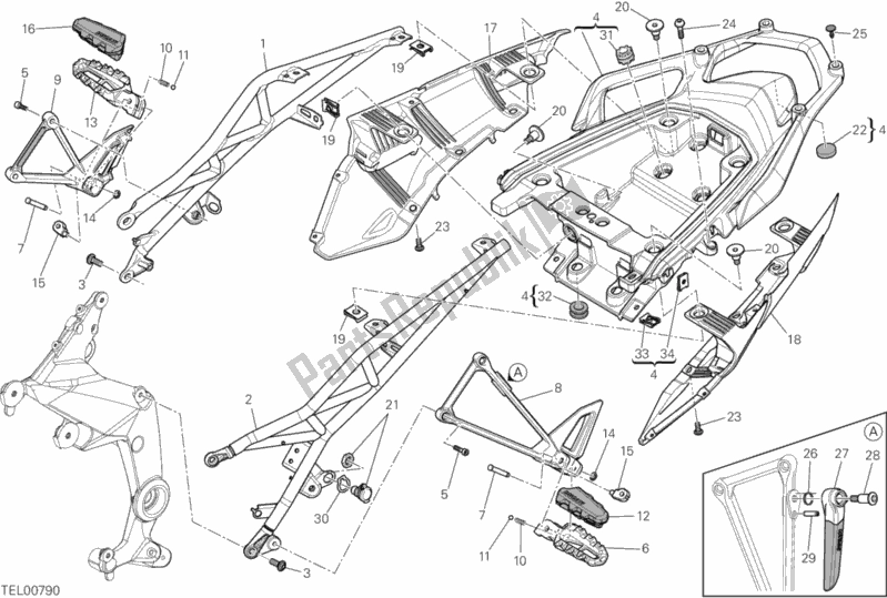 Tutte le parti per il Telaio Posteriore Comp. Del Ducati Multistrada 1200 S Touring USA 2014